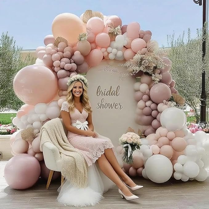 Dusty Pink White Balloon Garland Double Stuffed Baby Pink Nude Beige Balloons Cream Balloon Arch Kit for Boho Baby Shower Birthday Bridal Shower Wedding Engagement Party Decorations