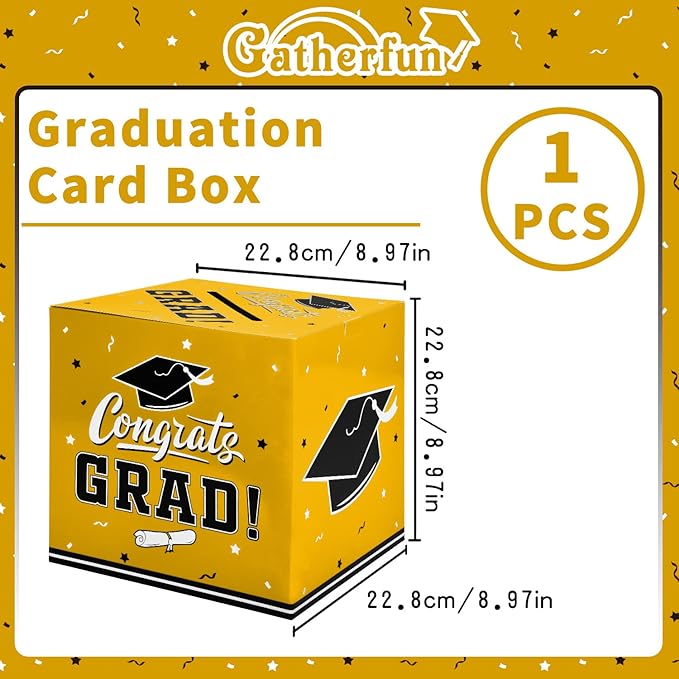 Gatherfun Graduation Decorations - Graduation Card Box, Party Favors, Yellow