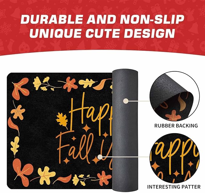 Thanksgiving Fall Welcome Mat With Non-Slip Backing, Hello Door Mat Fall Door Mat With Non-Slip Backing Front Porch Rug Welcome Mats for Autumn Halloween Thanksgiving Farmhouse Decor, 24"x16"inch