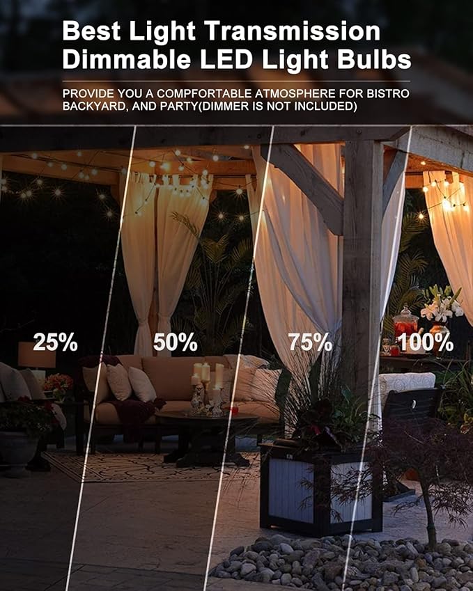 Lightdot 250FT Outdoor String Lights, LED Bistro String Lights with Shatterproof ST38 Bulbs, 2200K Dimmable, Waterproof Hanging Lights for Porch, Party, Garden, Backyard, Balcony - ETL Listed