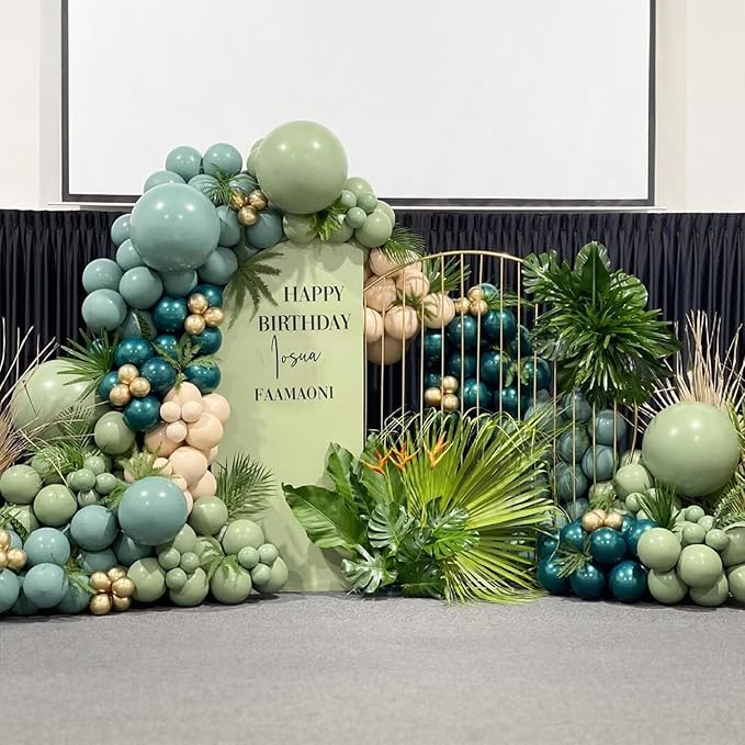 Double Stuffed Sage Green Balloons, Retro Olive Green Balloon Garland Kit Different Sizes 18/12/10/5 Inch Avocado Eucalyptus Green Latex Balloon Arch Kit for Jungle Safari Birthday Party Decorations