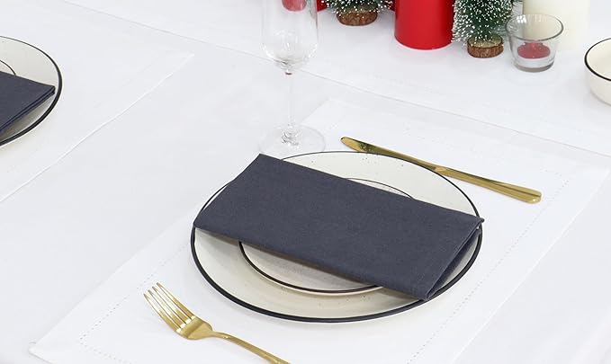 PurpleEssences Set of 12 Cloth Dinner Napkins 100% Cotton 18x18 Inch - Soft Durable Washable - Ideal for Farmhouse Party Christmas Holiday Winter - Perfect Everyday Use Table Linen - Dark Gray