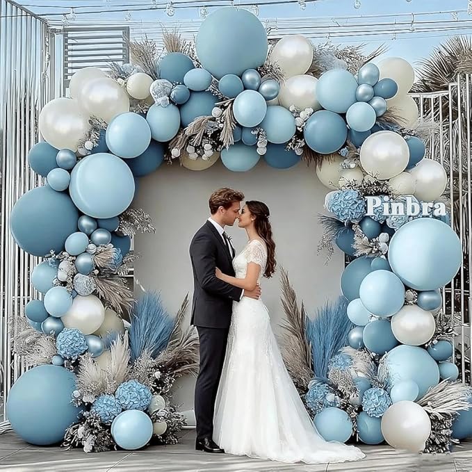 Dusty Blue Balloon Garland Double Stuffed Slate Pastel Blue White Sand Pearl Balloon Arch Kit for Baby Shower Birthday Bridal Shower Wedding Graduation Party Decorations