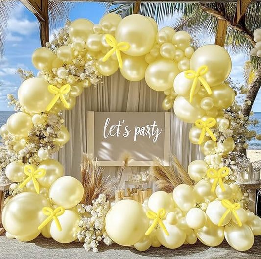 Pearl Yellow Balloon Double Stuffed Light Pastel Yellow Balloons Garland Pearl Arch Kit with Long Balloons Different Size for Birthday Wedding Baby Shower Honey Bee Decoration