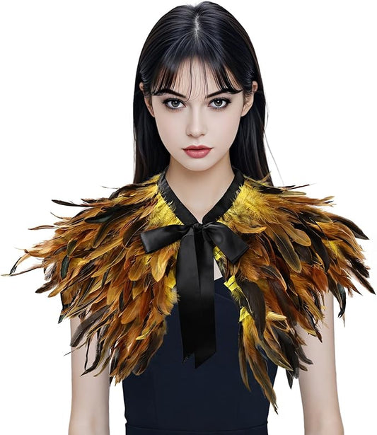 Gothic Natural Feather Shrug Feather Shawl Wrap Cape Victorian Collar for Halloween Cosplay Party Costume Accessories
