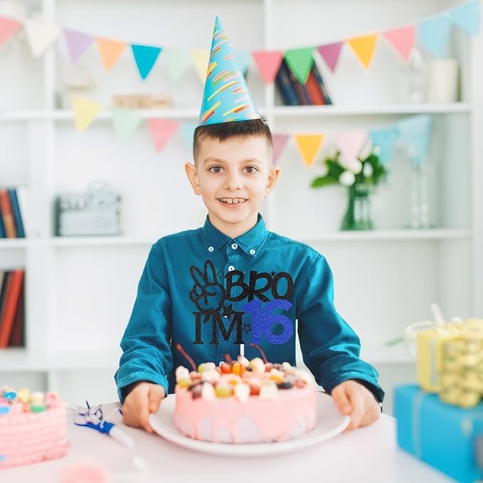 Bro I'm 16 Cake Topper, 16th Birthday Decorations for Boy, Glitter Funny 16th Birthday Cake Topper, Big Brother 16 Year Old Birthday Party Decoration Supplies