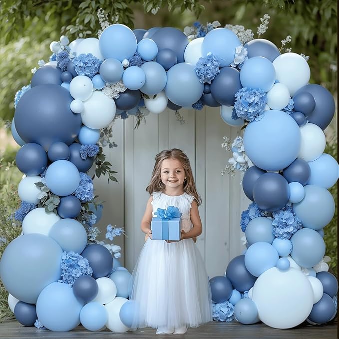 Dusty Blue Balloons Arch Kit, Double Stuffed Dark Blue Balloons Denim Light Pastel Blue Balloon Garland for Birthday Wedding Baptism Graduation Gender Reveal Party Decoration