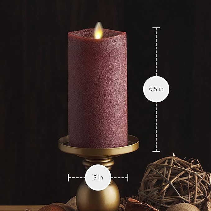 Luminara - Flameless LED Battery Operated Flickering Pillar Candles - Raisin - Pack of 1-3x6.5- Realistic Moving Flame Real Wax Indoor/Outdoor Decor