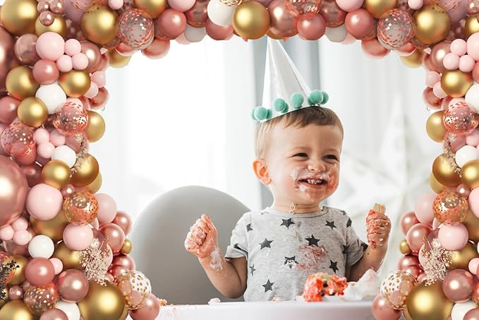 Rose Gold Balloons Garland Arch Kit, 140pcs Rose Gold Pink White Gold Confetti Latex Balloons for for Wedding Bridal Shower Princess Party Girl Birthday Baby Shower Decorations