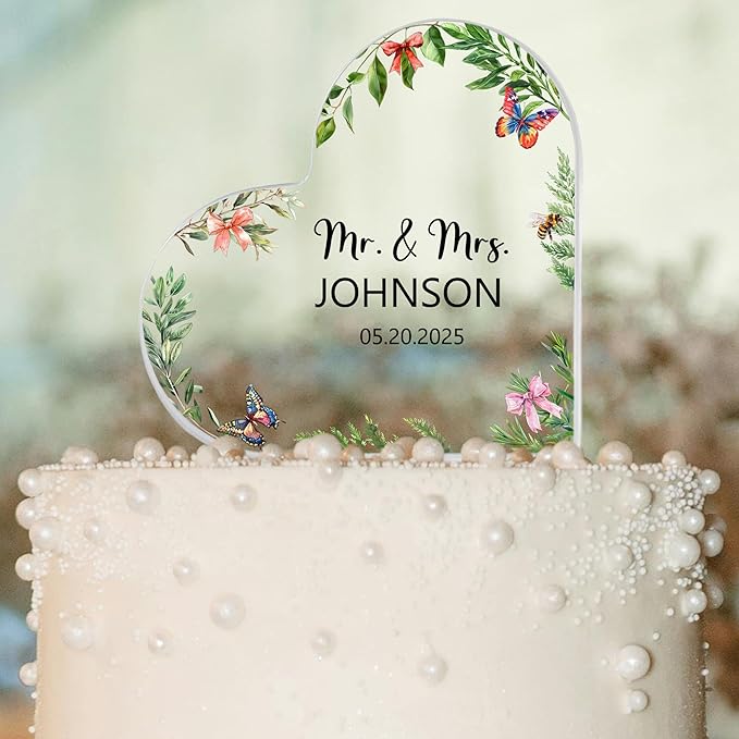 Custom Wedding Heart Acrylic Plaque,Mr & Mrs Cake Topper,Personalized Wedding Keepsake/Gift/Sign (Style 18)