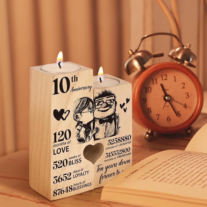 10th Anniversary Wedding Gifts for Wife, Husband, Couples Gift Candlestick,Ten Years Wedding Anniversary Presents for Her, Him