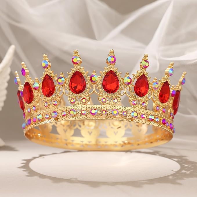 Red Crown for Women Crystal Tiara and Queen Crown for Girl Wedding Headband for Bride Hair Accessories for Costume Birthday Party Cake Decoration Prom