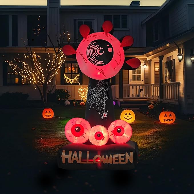 LANGXUN 8ft Hell's Eye Spooky 2025 Halloween Inflatable Decorations - Eyeball & Claws Yard Prop with LED Effect for Indoor Outdoor Lawn, Garden, Patio Cute Skeleton Ghost Holiday Party Decor