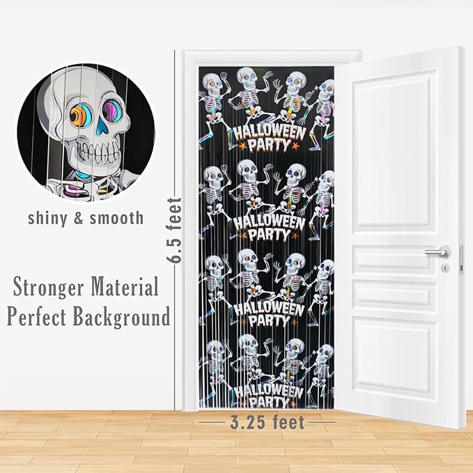 GOER Foil Curtain Backdrop for Halloween Party Decorations| Metallic Tinsel Halloween Theme Photo Booth Props (5 Pcs)