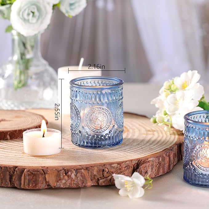 36 Pcs Blue Votive Candle Holders, Glass Tea Light Candle Holders for Wedding Centerpiece, Table Centerpiece, Home and Party Decorations