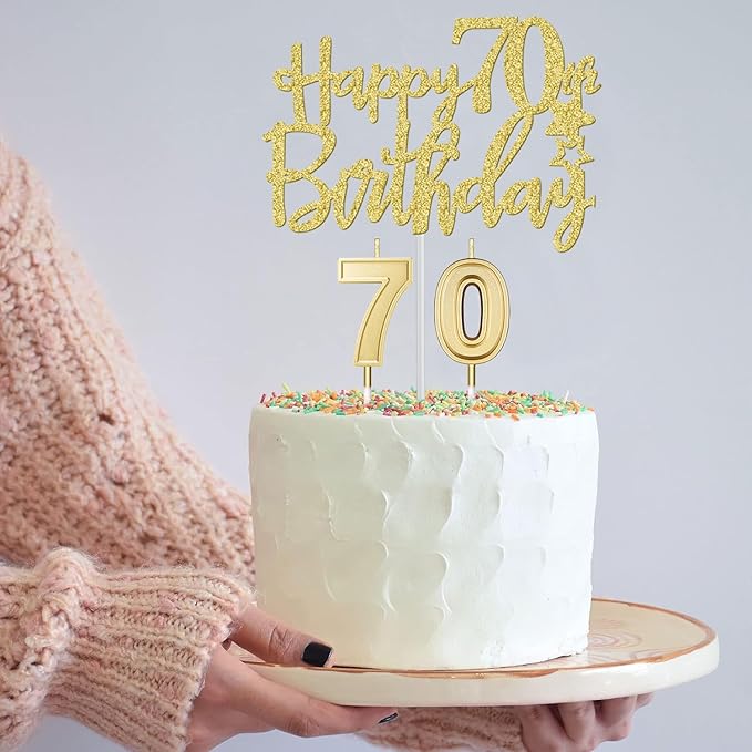 70th Birthday Decorations for Women Gold with 70th Birthday Sash and Tiara, Cake Topper and Candles, Number Balloons, 70 Year Old Gifts for Women
