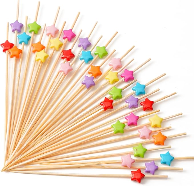 PuTwo Picks for Cocktail Appetizers Fruits Dessert,4.7" in 100 Counts,Colors may vary Stars