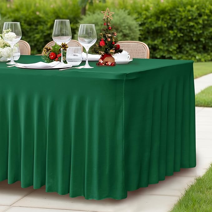 HolidayIdeas 2 Pack Hunter Green Spandex Table Cover for 8ft Rectangle Desk, 96 Inch Fitted Skirt for Christmas Buffet Party
