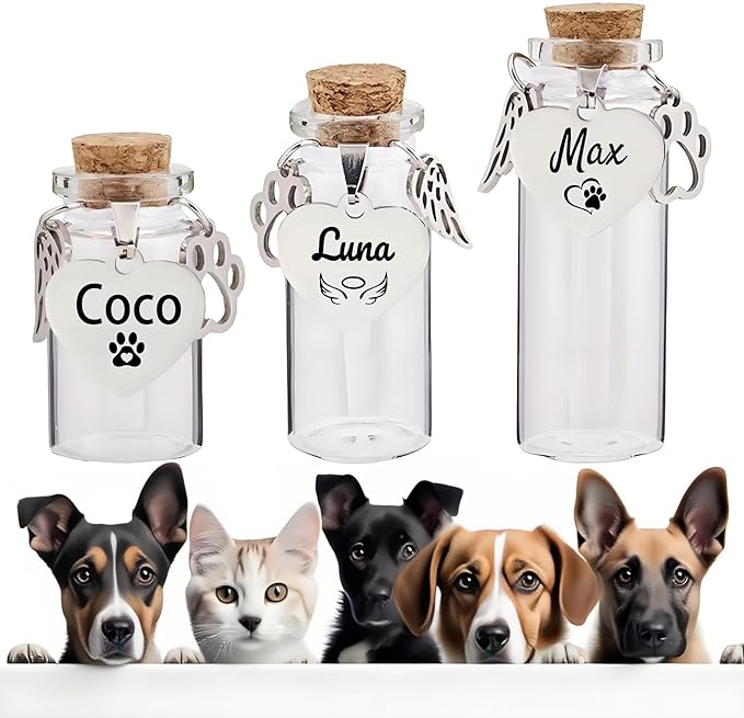 Personalized Pet Memorial Keepsake Box, Engraved Wooden Urn for Cat/Dog Ashes, Custom Name & Date Memorial Box, Sympathy Gift for Loss of Pet (Glass Bottle)