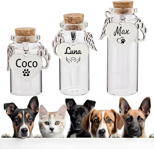 Personalized Pet Memorial Keepsake Box, Engraved Wooden Urn for Cat/Dog Ashes, Custom Name & Date Memorial Box, Sympathy Gift for Loss of Pet (Glass Bottle)