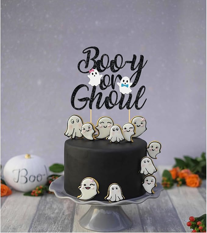 Halloween Boy or Girl Cake Topper for Baby Shower Gender Reveal Party Decorations (Black)