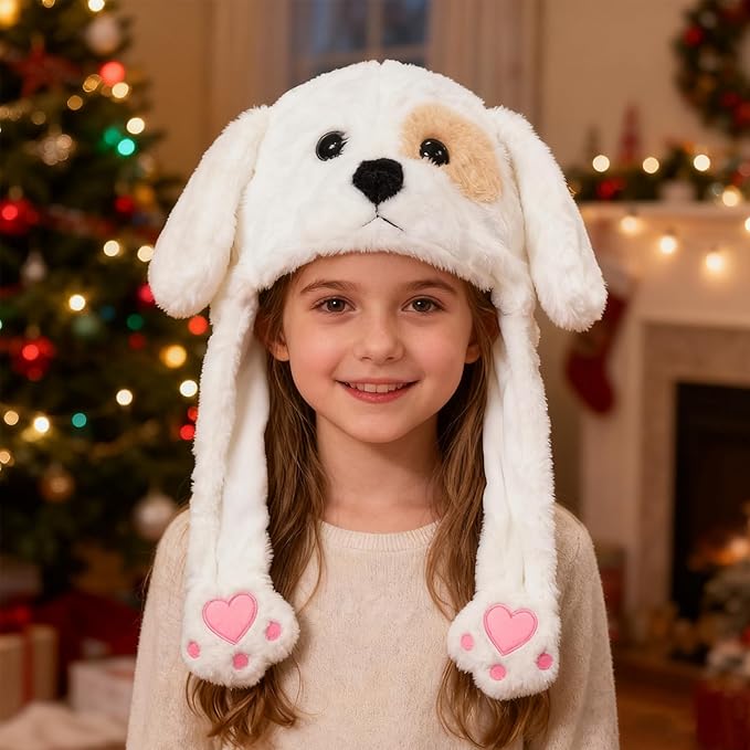 Plush Ear Moving Jumping Hat,Cute Fluffy Cap, Soft Warm HeadWear