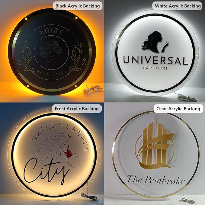 Custom Acrylic Backlit Logo Sign - Illuminated Round Personalized Signs for Business, Storefronts, Offices, Nail Salons, Beauty Studios & Restaurants - Customizable LED Logo Light (15" to 47")
