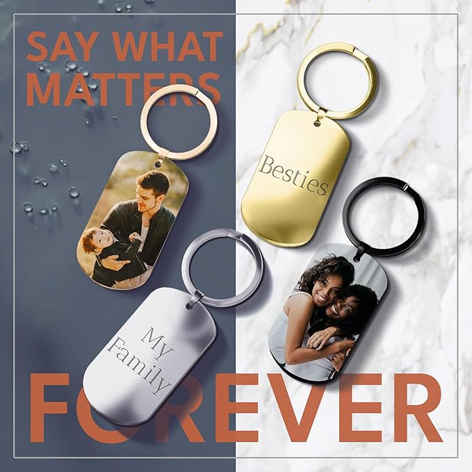 Custom Picture Keychain with Engraved Text – Personalized Gift for Boyfriend, Girlfriend – Anniversary – Made in USA