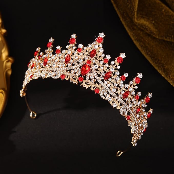 Red Tiara for Women Crystal Queen Crowns Rhinestone Princess Tiaras for Girl Wedding Headband for Bride Hair Accessories for Halloween Costume Birthday Party Prom Mother's Gifts