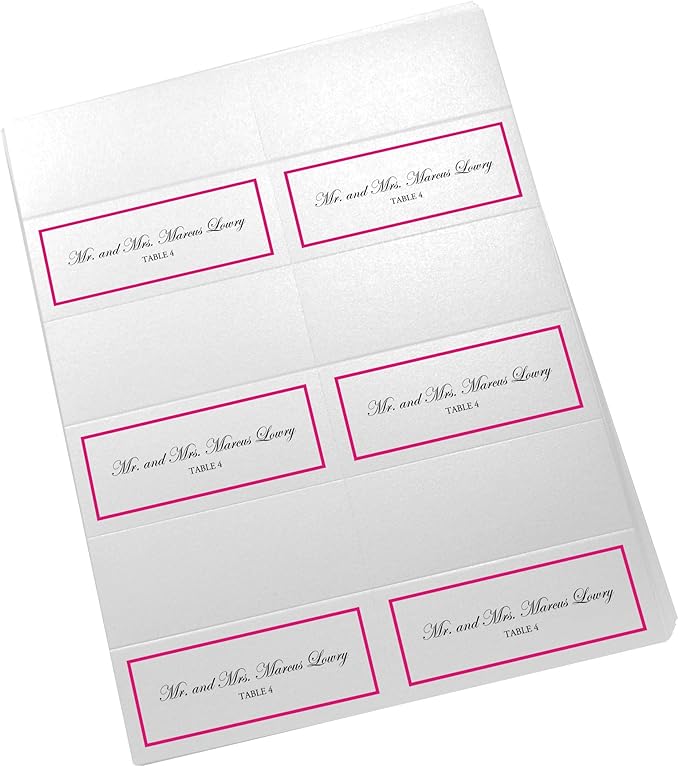 Single Line Border Printable Place Cards, Fuschia (Choose Color), Set of 60 (10 Sheets), Laser & Inkjet Printers - Wedding, Party, Dinner, and Special Events - Made in the USA