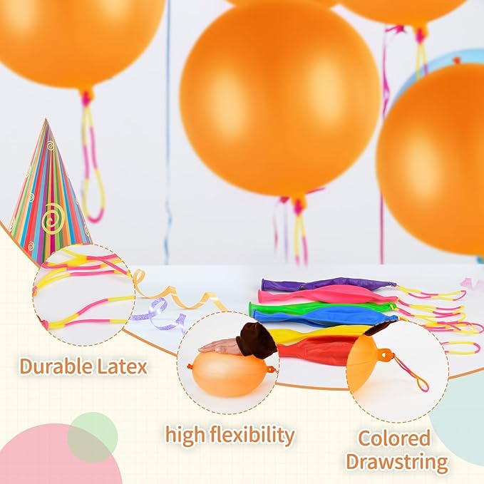 24 Pcs Orange Punch Balloons Bounce with Rubber Band Handle Punching Balloon Heavy Duty for Birthday party favors, Kids (Orange)