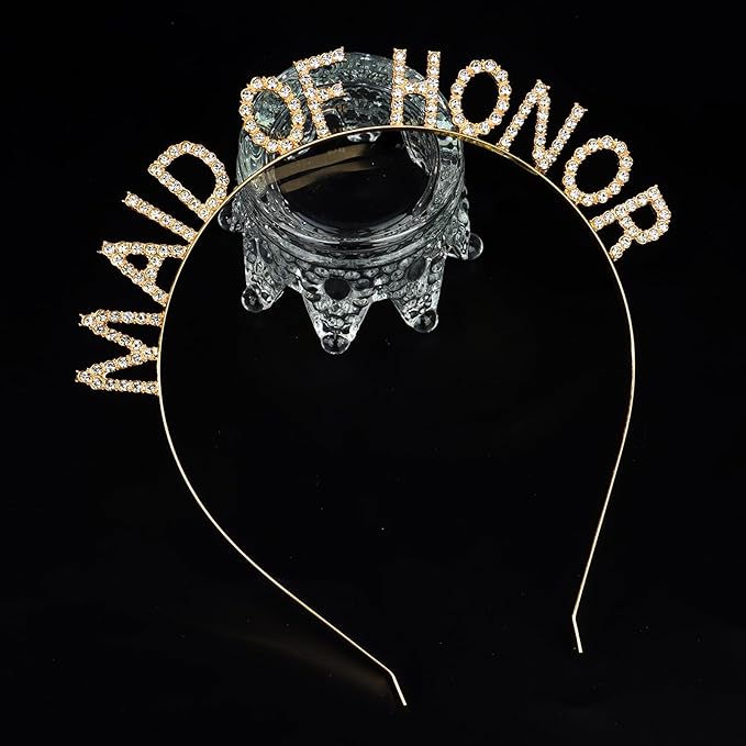 Gold MAID OF HONOR Headband Bachelorette Party Decorations Rhinestone Bridesmaid Headbands for Bridal Shower, Bachelorette Party, Wedding