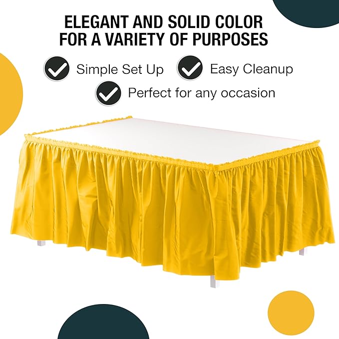 Exquisite Ruffle Table Skirt Yellow 2 Pack 14 Ft Long Table Skirts for Rectangle Tables 6ft Plus or Round Tables Skirts with Adhesive Strip for Gender Reveal Decor & Happy Birthday Parties