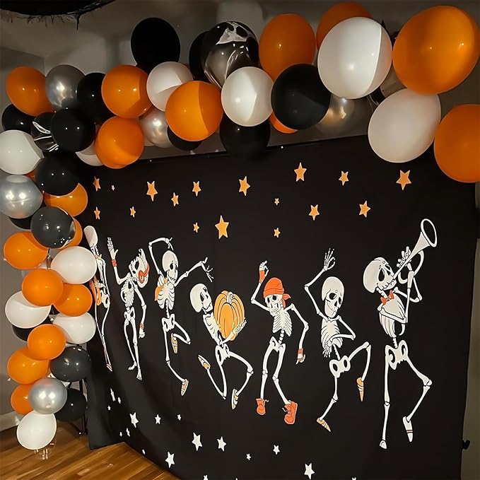 Black Orange and Silver Balloon Garland Arch Kit, Black Orange White Metallic Silver with Agate Balloon Arch Kit for Kids Halloween Theme Birthday Graduation Party Decorations Supplies