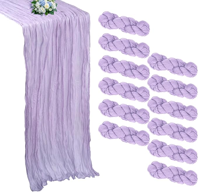 12 Pack Lavender Purple Cheesecloth Table Runner 10FT Boho Cheese Cloths Gauze Fabric Table Runners 120 Inch Rustic Sheer for Wedding Birthday Party Baby Shower Home Decorations