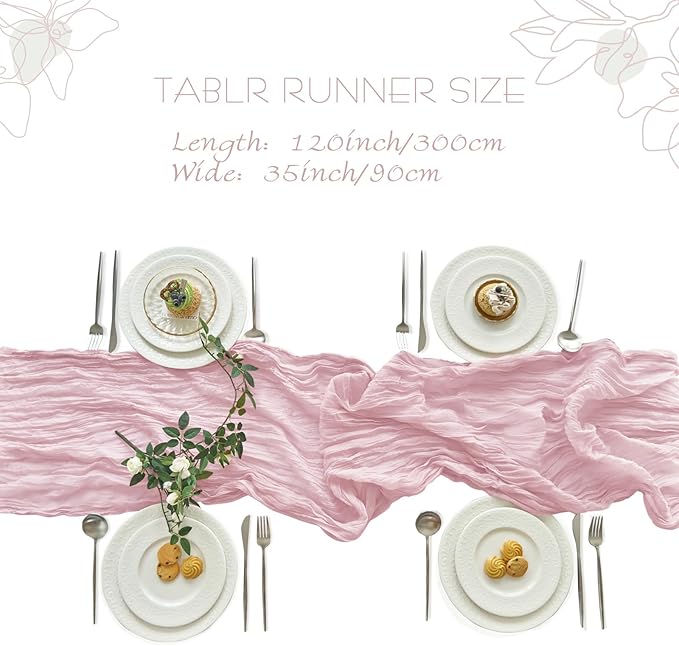 IVAPUPU 10 Pcs Cheesecloth Table Runner - 10ft Pink Boho Gauze Cheese Cloth Table Runners for Baby Shower Decoration Wedding Party Summer Garden Farmhouse