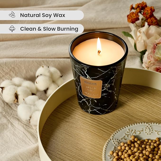 M&SENSE Leather Night Scented Candles for Home, 3 Wick Highly Scented Jar Candle, 14.1 Oz 80H Long Lasting Burning Christmas Candle for Women, Aromatherapy Candles for Holiday Christmas Gift