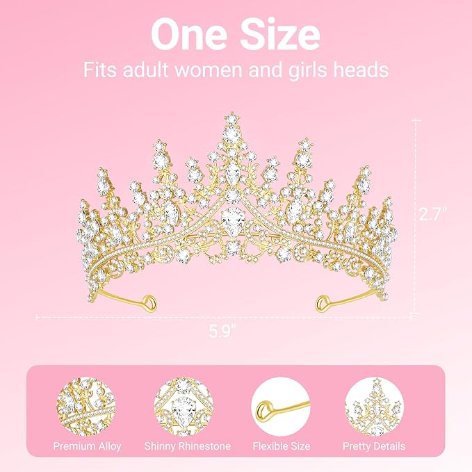 Tiara Crown for Women, Headband Hair Accessories for Birthday Wedding Party Costume