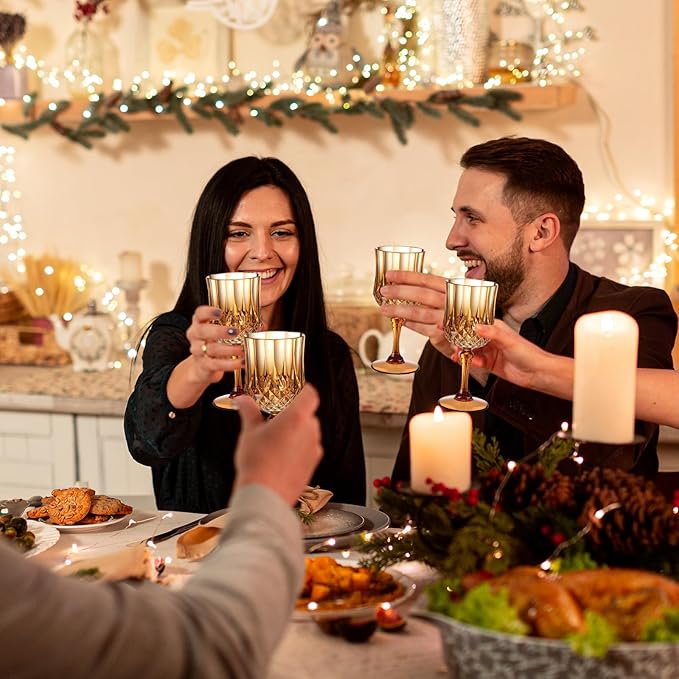 XUWAIDSGN 7oz Plastic Vintage Wine Glasses Drinking Glasses Unbreakable Wedding Glassware Crystal Water Goblets Reusable Drinkware Vintage Champagne Flutes (48, Brown)