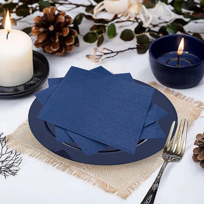 FLOWERCAT 100-Count 2-Ply Blue Cocktail Napkins - Navy Blue Napkins Disposable Premium Quality - 5" x 5" Blue Paper Napkins for July 4th Party,Bar,Weddings,Birthday,Hanukkah,Father's Day