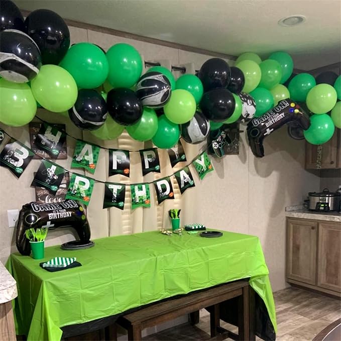 Green and Black Balloon Garland Arch Kit, Matte Black Light Lime Green Latex Balloons Video Game Balloon Arch & Garland for Boys Men Gamer Jungle Football Theme Birthday Baby Shower Party Decorations