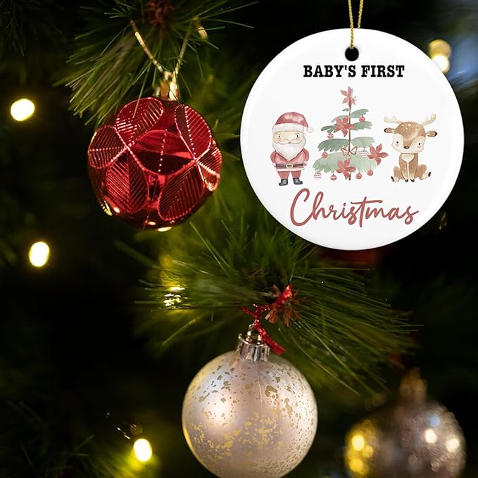 Babys First Christmas Ornament Boy Girl Baby First for Couple Him Her New Parents Family Christmas Ceramic Xmas Tree Ornament Decorations