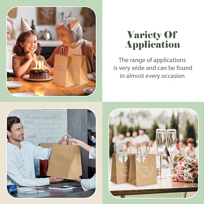 GSSUSA 400 Pack 8x4.25x10'' Paper Bags with Handles Bulk, Brown Paper Gift Bags for Small Business