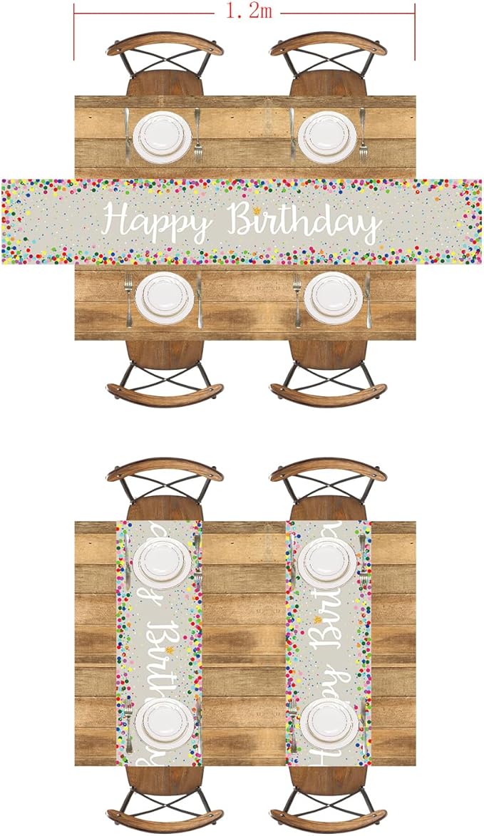 Letjolt Happy Birthday Table Runner 72 Inches Birthday Centerpieces for Tables Birth Day Party Sign Polka Dots Table Decoration, Grey