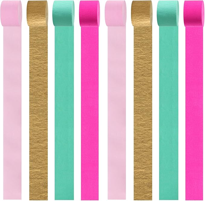 Mint-Blush Hot-Pink Gold Party-Decorations Streamers - 8 Rolls Birthday Baby Bridal Shower Wedding Crepe Tissue Paper Streamer,Bachelorette Engagement Garland Decor Panduola
