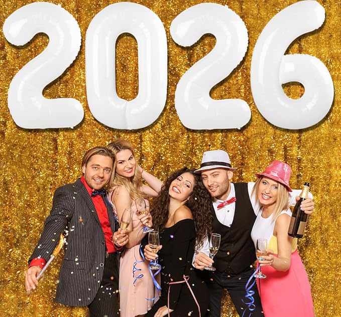 2026 Balloon Numbers - 40 Inch White New Years Eve Party Supplies 2026, Nye Decor Party Decorations Happy New Year, New Years Eve Foil Party Balloons