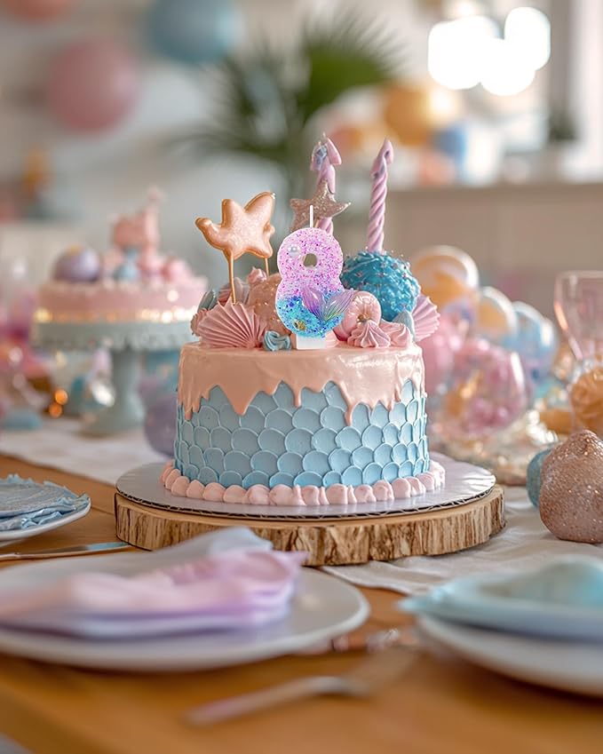 Mermaid Themed Birthday Candles, Number 8 Girls Glitter Birthday Party Supplies,Anniversary Party Decor,2.87 inch Cake Topper Decorations (Mermaid Themed, Number 8)