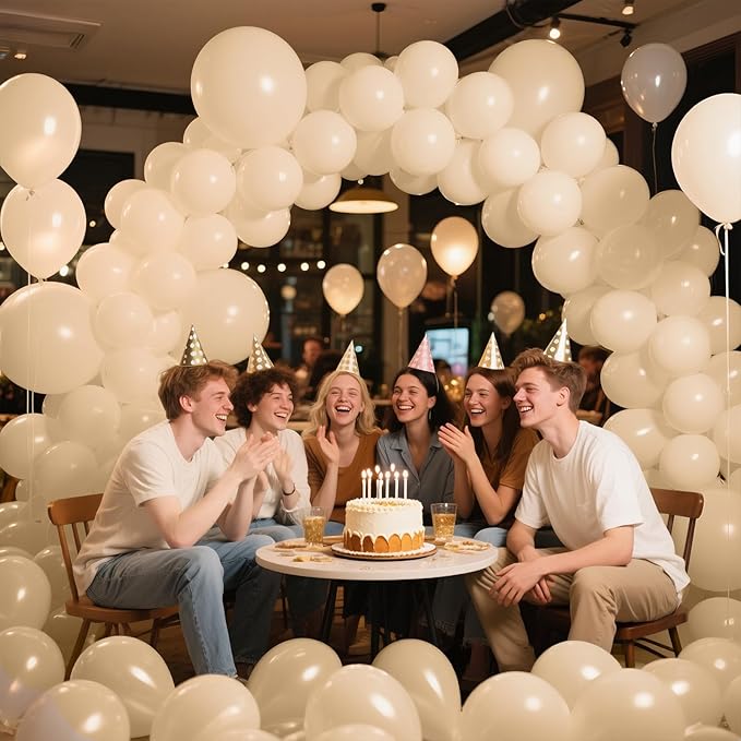 KAWKALSH Sand White Balloon 12 Inch, 110pcs Latex Party Balloons Helium Bright Color for Birthday Baby Shower Wedding Party Supplies Arch Garland Decoration