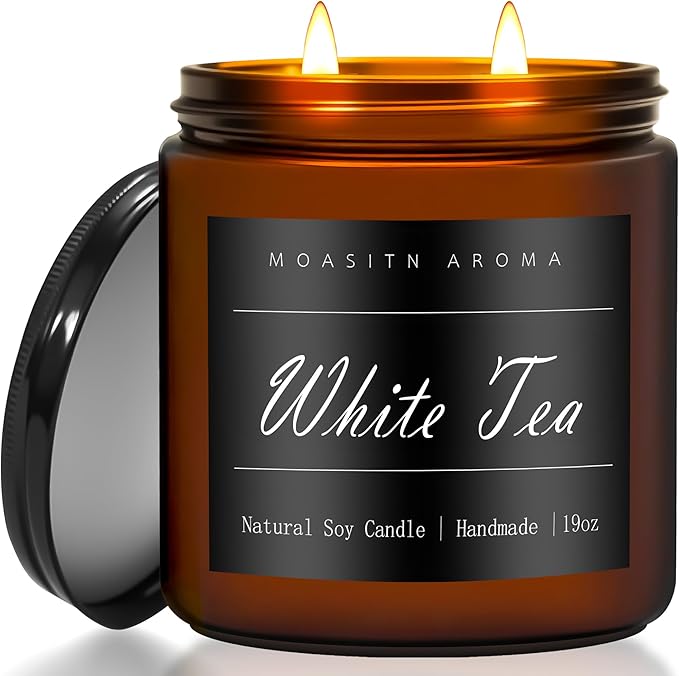 MOASITN White Tea Large Heavenly Scented Candles for Home|19oz 100h Long Lasting Clean Burn|Natural Soy Aromatherapy Candle|2 Wick Jar Candle for Women,Men as Relaxing,Birthday,Housewarming Gifts