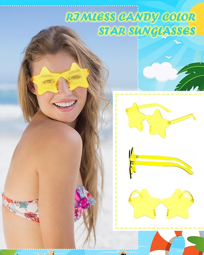 40 Pairs Rimless Star Sunglasses Bulk Wholesale Transparent Candy Color Star Glasses for Women Men Party Favors